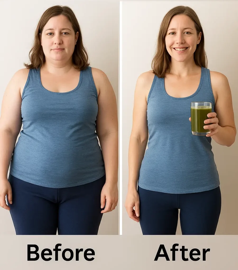 Before and after results of drinking the Japanese Mounjaro detox recipe for weight loss and bloating