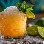 A glass of Mai Tai cocktail filled with crushed ice, garnished with fresh mint and lime, perfect for a tropical drink recipe.