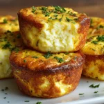 Golden brown cottage cheese egg bites stacked on a white plate, garnished with chopped herbs – a healthy high-protein breakfast option for students.