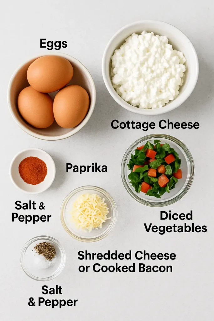 Easy Cottage Cheese Recipes for Students: Cottage Cheese Egg Bites 4 cottage cheese egg bites ingredients college meal prep