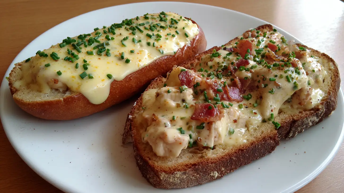Two slices of toast topped with creamy chipped beef sauce and chives, classic Shit on a Shingle dish