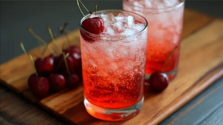 How to Make a Dirty Shirley Cocktail at Home 2 Dirty Shirley cocktail in a glass with ice and cherry – perfect 3 ingredient student drink