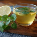 Lemon balm tea with fresh leaves and lemon for students – calming herbal drink