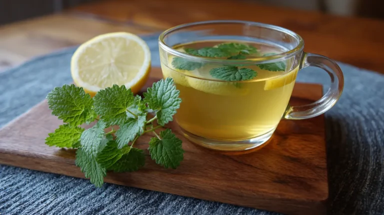 Easy Lemon Balm Recipe for Students: Budget-Friendly & Relaxing Herbal Tea 2 Lemon balm tea with fresh leaves and lemon for students – calming herbal drink