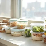 Meal prep containers for college students in a dorm setting