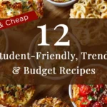 Student budget recipes – 12 dorm-friendly, trendy, and cheap meal ideas such as egg muffins, instant noodles, rice bowls, and easy microwave snacks for college students.