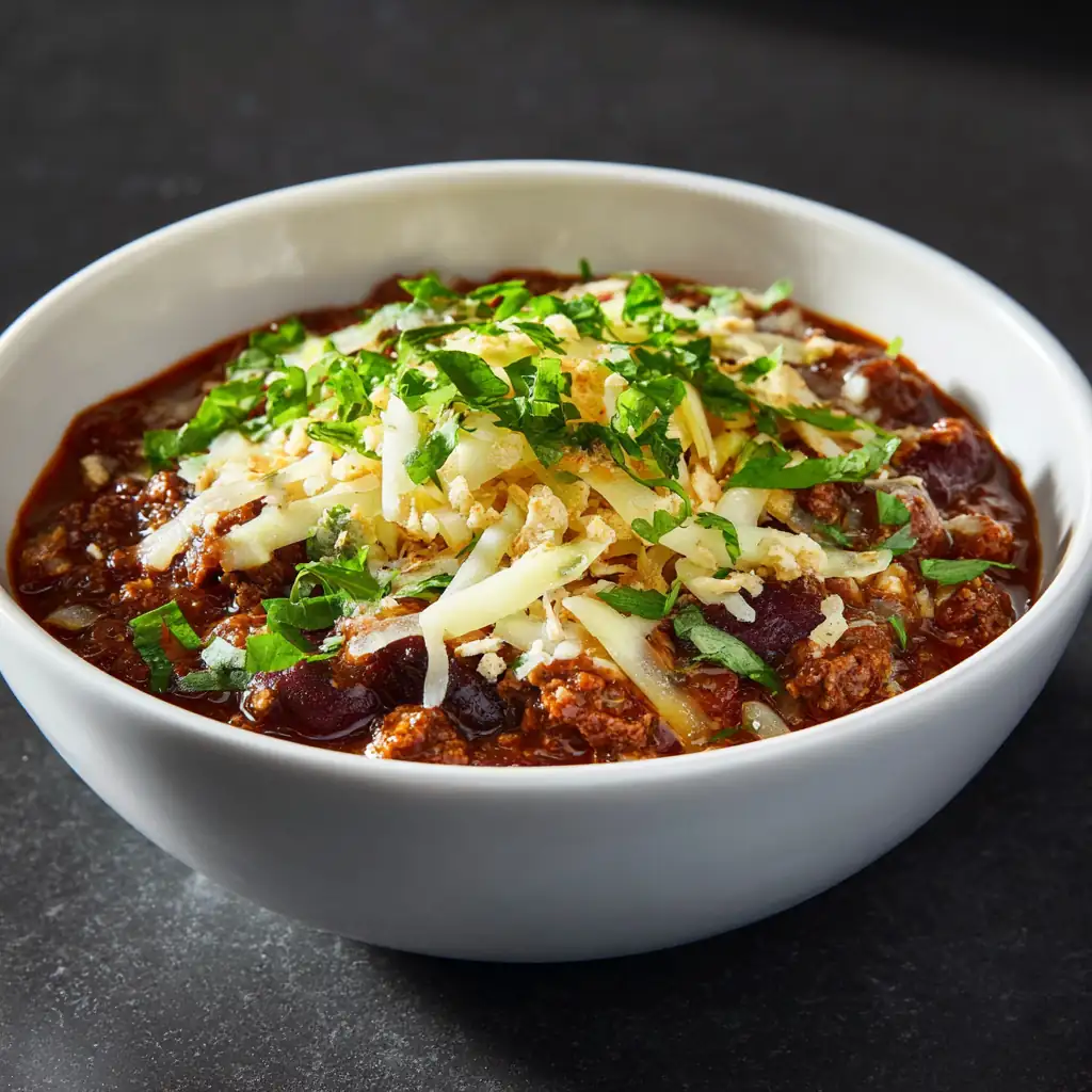 Chili Crunch Hacks: Campus Meals with a Spicy Crunch 6 Bowl of chili con carne topped with Chili Crunch and shredded cheese.