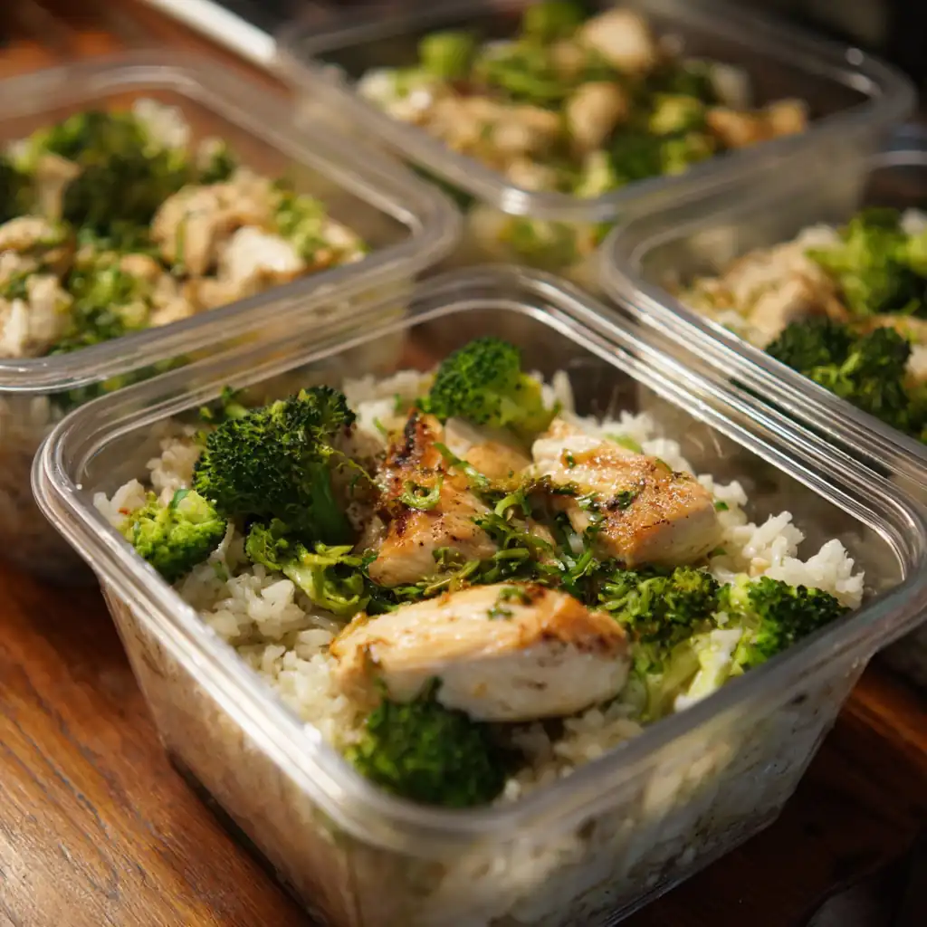 Food Saver Meal Prep: The Student’s Guide to Eating Healthy, Saving Money, and Wasting Less 2 Vacuum-sealed chicken, rice, and broccoli bowls ready for student meal prep.