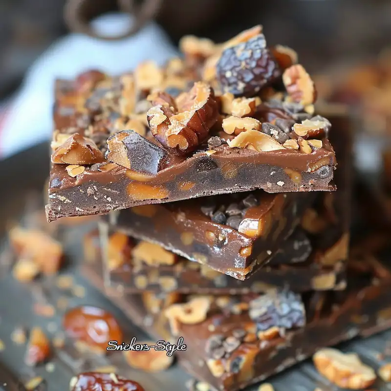 Viral Dessert Recipes 2026: Sweet Trends You’ve Gotta Try 7 A cross-section of date bark with nut butter and chocolate layers.