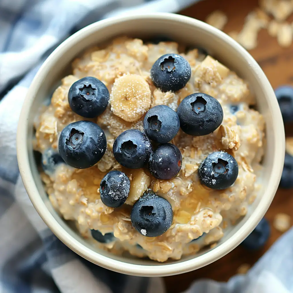 Dorm microwave oatmeal cup with blueberries