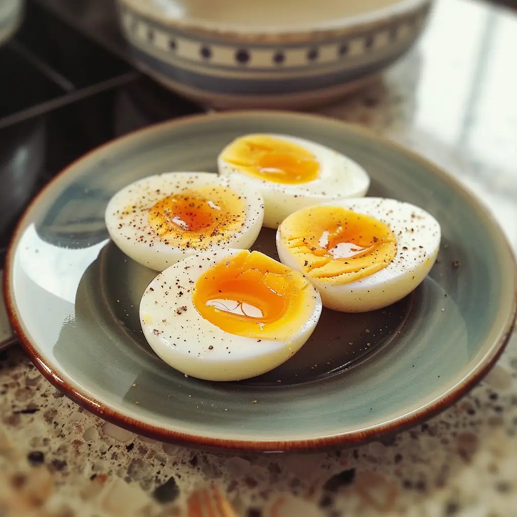 Cheap Protein Snacks You Can Keep in Your Dorm 3 Plate of hard-boiled eggs sliced in half on a dorm desk