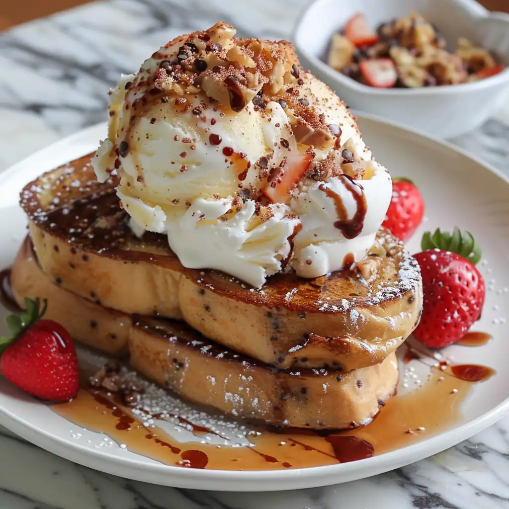 Viral Dessert Recipes 2026: Sweet Trends You’ve Gotta Try 6 Golden brown French toast slices with melted ice cream batter, topped with powdered sugar.