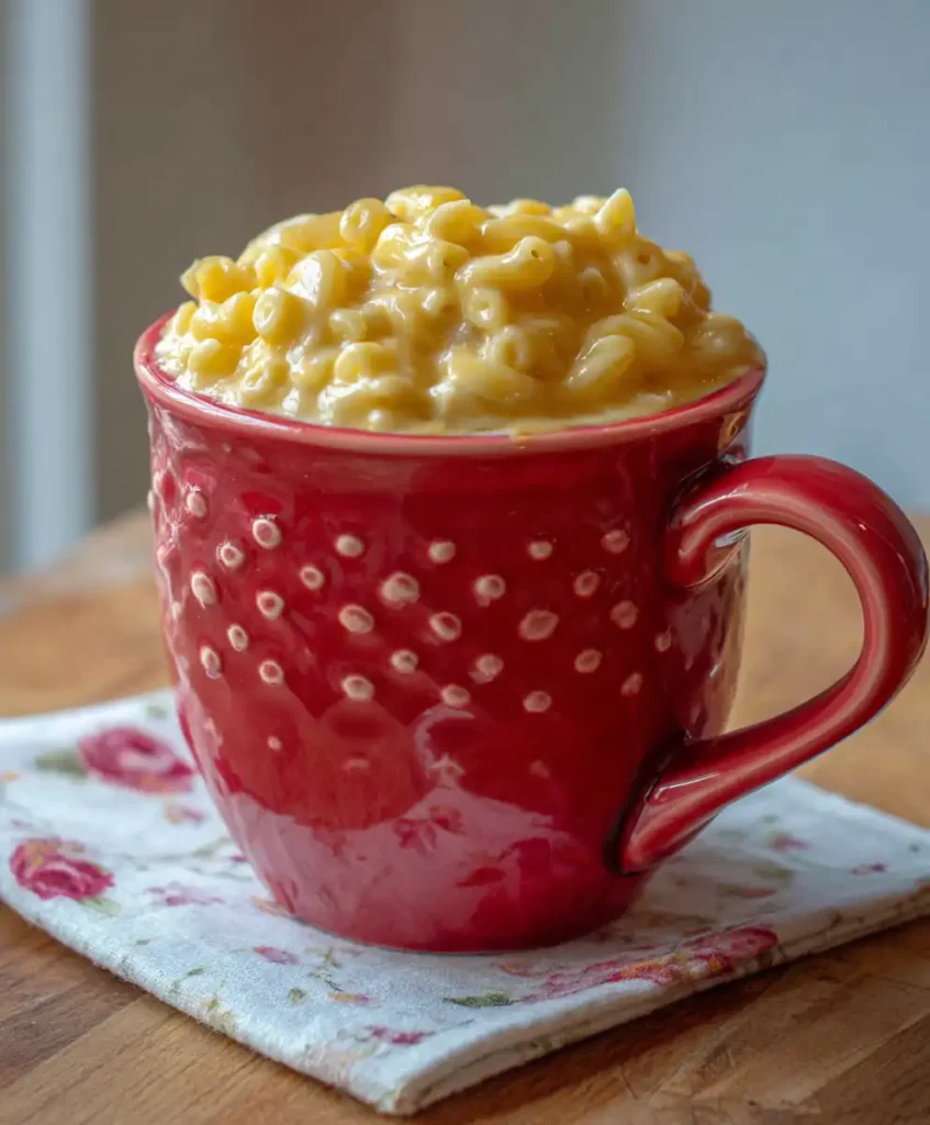 10 Dorm Room Recipes You Can Make Without a Fridge 3 A microwavable mug filled with cheesy mac & cheese, perfect for dorm cooking without a fridge.