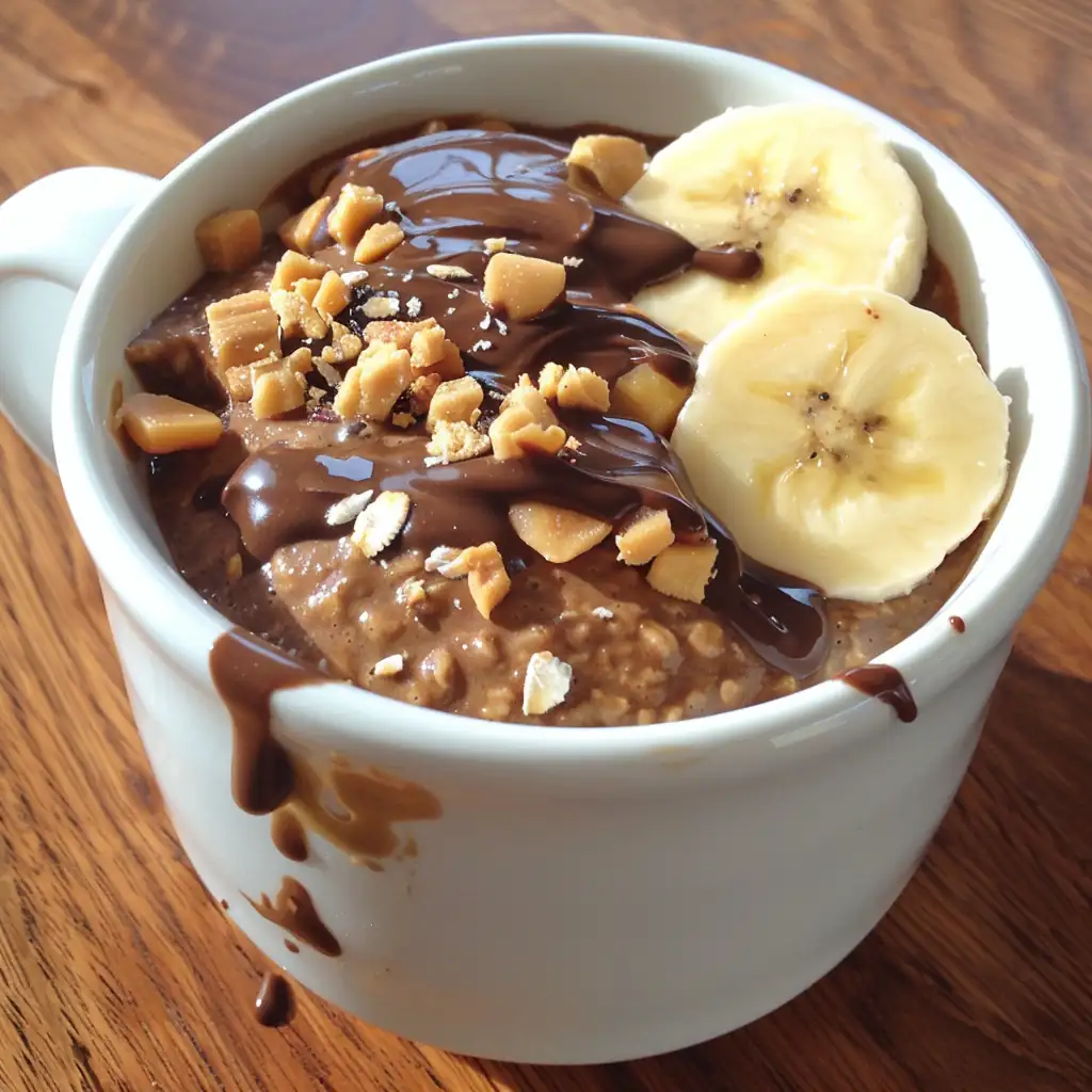 High-Protein Microwave Meals for Busy College Nights 7 Chocolate protein mug cake in a cup topped with peanut butter.