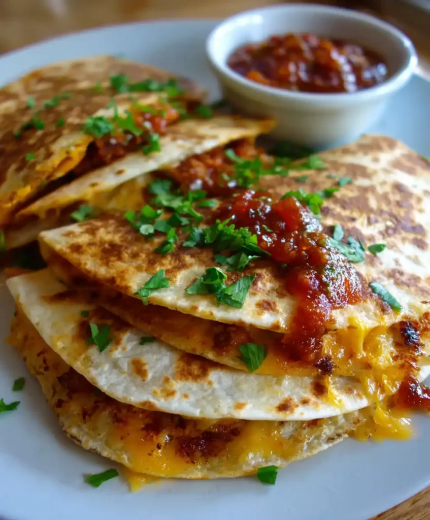 10 Dorm Room Recipes You Can Make Without a Fridge 7 A warm microwave quesadilla cut into triangles with salsa on the side.