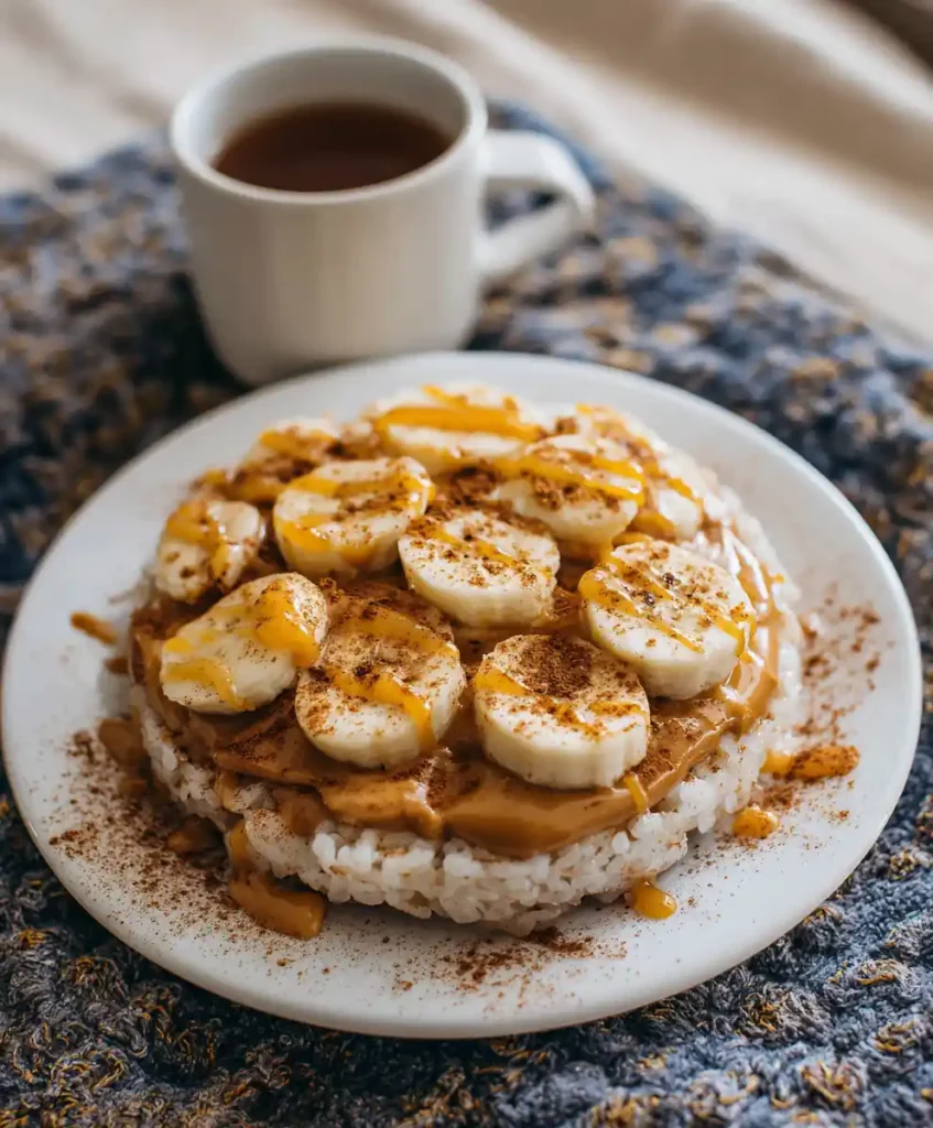 10 Dorm Room Recipes You Can Make Without a Fridge 2 A rice cake topped with peanut butter, banana slices, and cinnamon, served on a dorm desk.