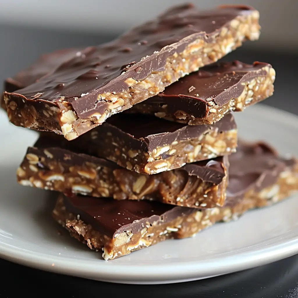 Cheap Protein Snacks You Can Keep in Your Dorm 9 Stack of chocolate-coated protein bars on a plate.
