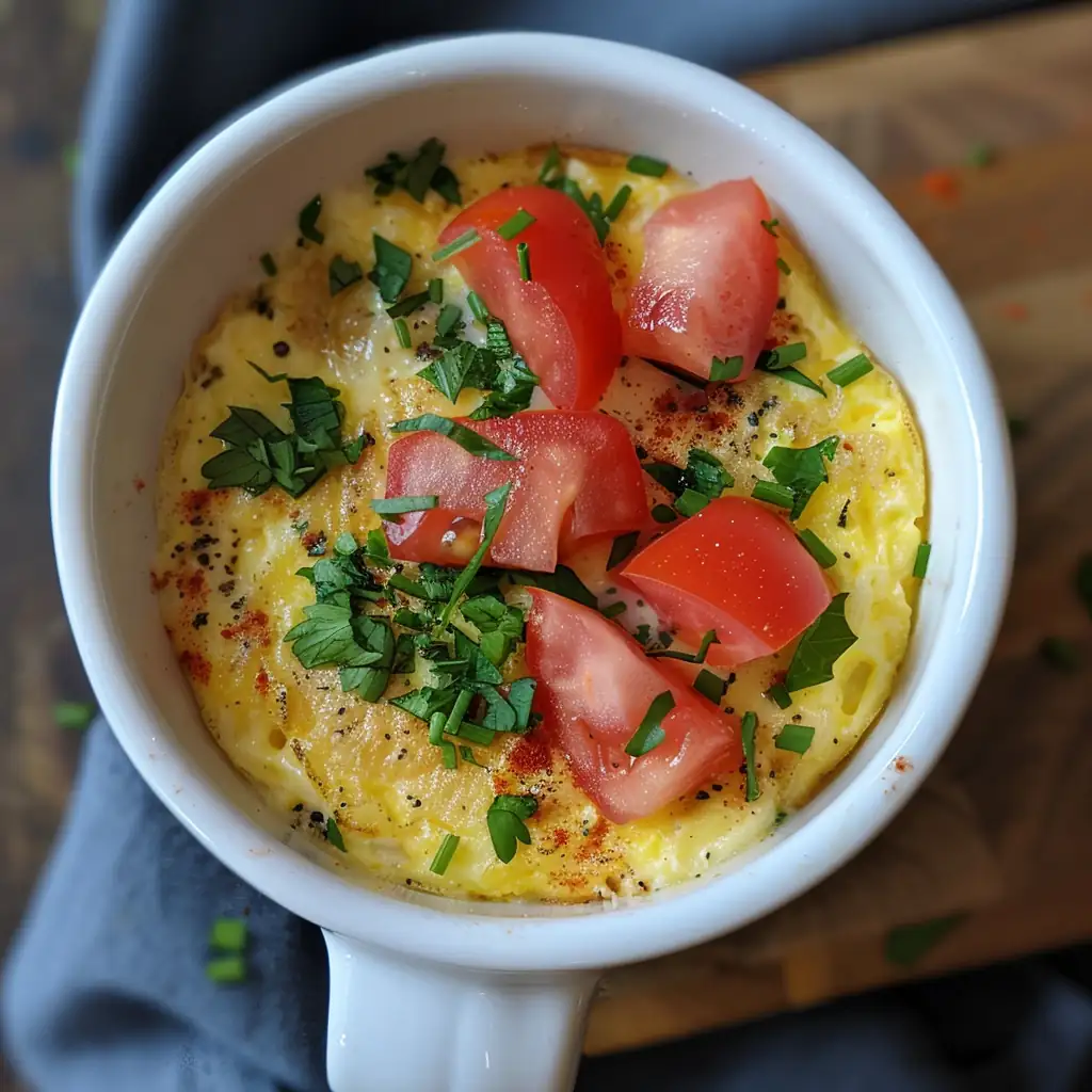 High-Protein Microwave Meals for Busy College Nights 6 Colorful omelette in a mug fresh out of the microwave.