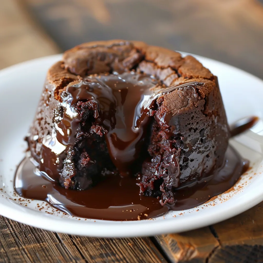 Rice cooker chocolate lava cake with melted chocolate oozing from the center