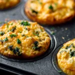 breakfast protein biscuits in muffin tin with golden tops and spinach bits