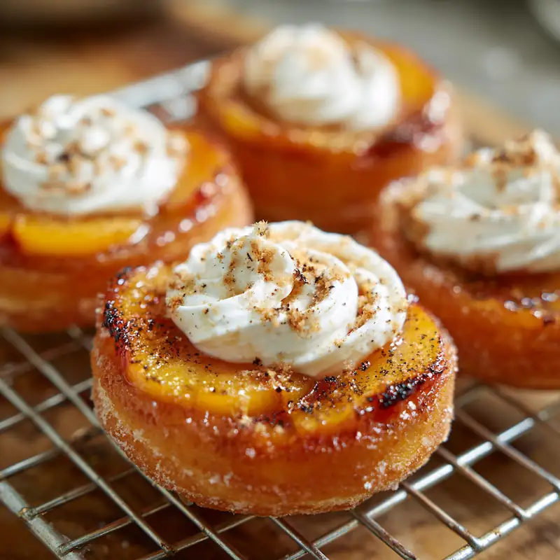 Caramelized donut peaches with yogurt swirl