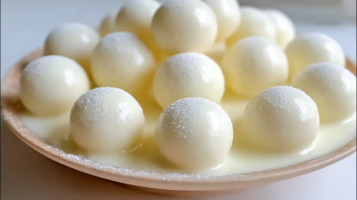 A bright photo of easy sweets milk balls on a white desk beside a student’s laptop, showing a cozy dorm setup with natural white light.