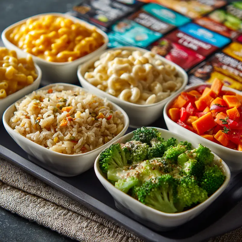 Dorm Microwave Dinners: 15 High-Protein Meals in Under 10 Minutes 4 Assortment of high-protein microwave dinners for students, including rice bowls, mac and cheese, and steamed vegetables.