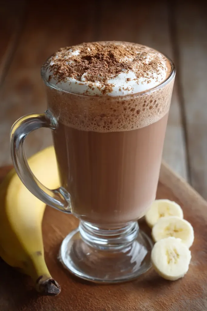 5 Cozy December Recipes Loved Across the USA (No Holiday Needed) 6 Hot cocoa protein smoothie in natural daylight on a white desk with minimal props.