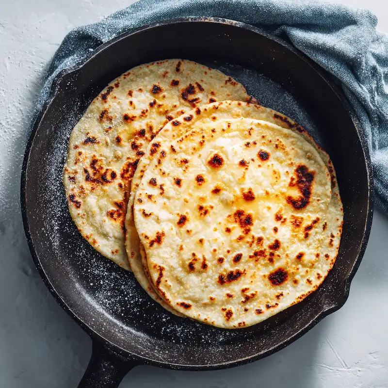 Taco Bell Mexican Pizza Recipe (Cheap, Easy & Better Than Takeout!) 3 Crisping flour tortillas on a skillet with golden edges on a white background.