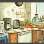 Cheap foods for college students — student unpacking rice, eggs, beans, and pasta in a dorm kitchen for affordable meal prep.