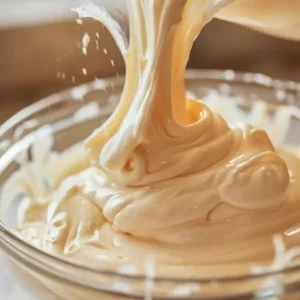 close up of orange chiffon cake batter being