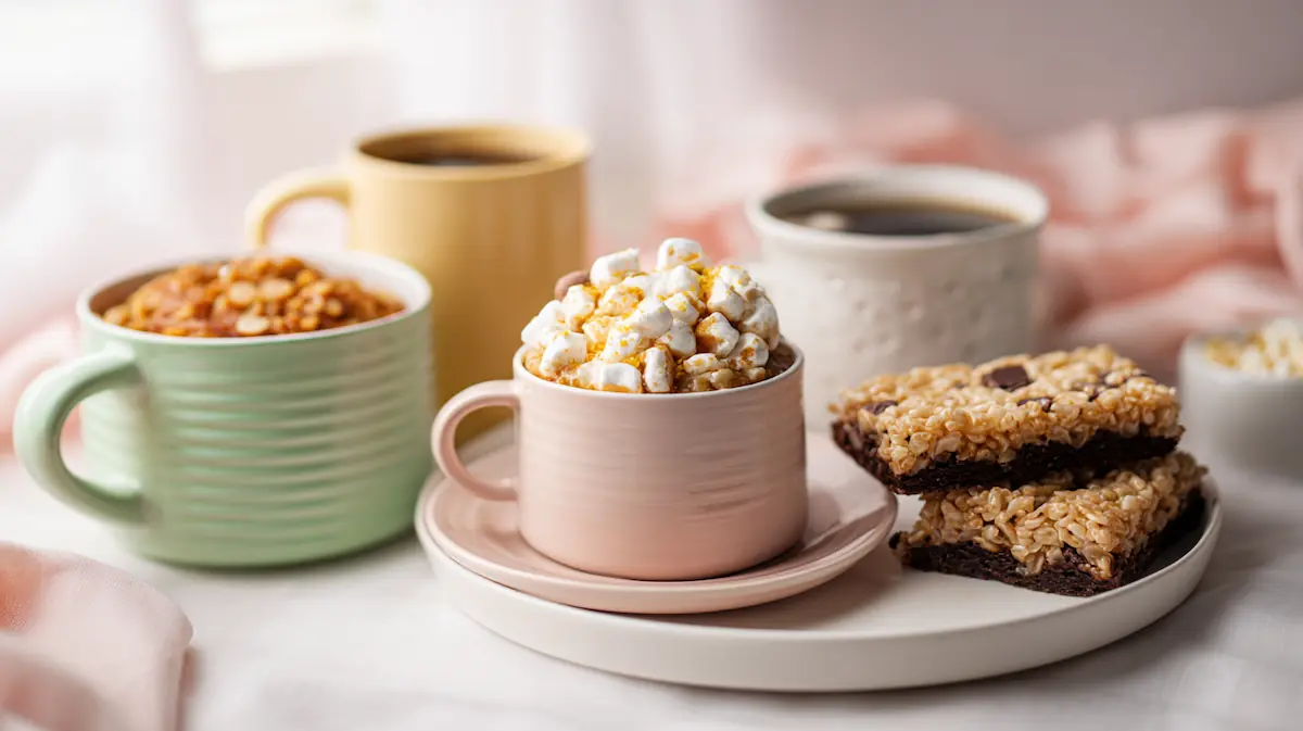 Cheap Desserts for College Students (Fast, Easy & Budget-Friendly) 1 A hero image displaying an assortment of cheap desserts for college students, including mug cake, apple crisp, rice krispie treats, and 4-ingredient cookies on a bright white table with natural light.