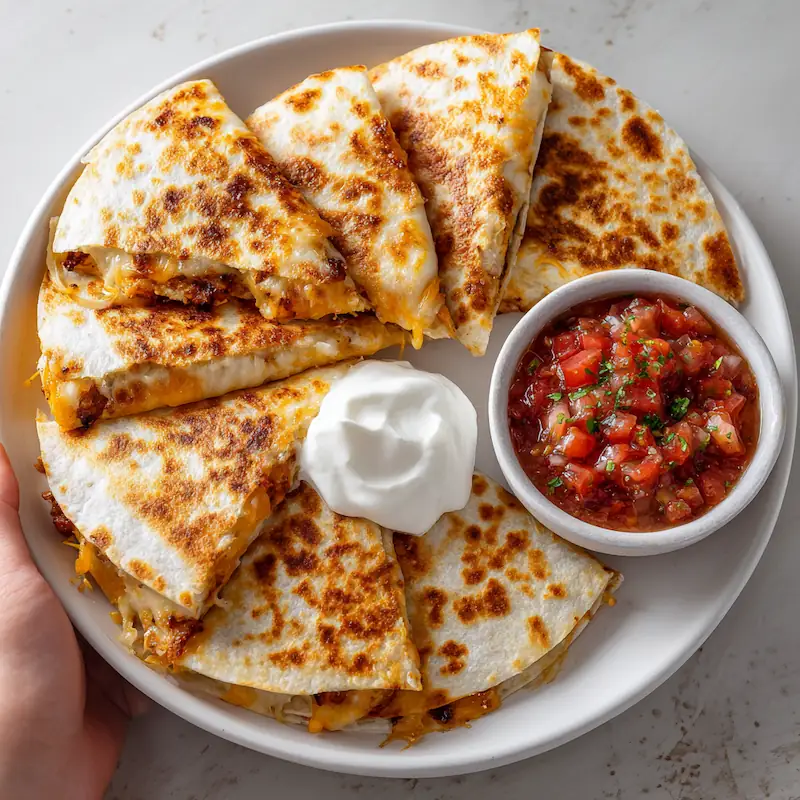 Air fryer chicken quesadillas with cheese and salsa — budget-friendly college lunch.