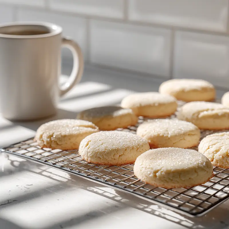 🧈 Easy Shortbread Cookies Recipe (3 Ingredients!) – Buttery, Simple & Perfect for Students 5 Golden shortbread cookies cooling on white rack in bright minimalist kitchen.