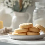 Golden buttery shortbread cookies on a white kitchen counter with soft natural light — easy shortbread cookies recipe