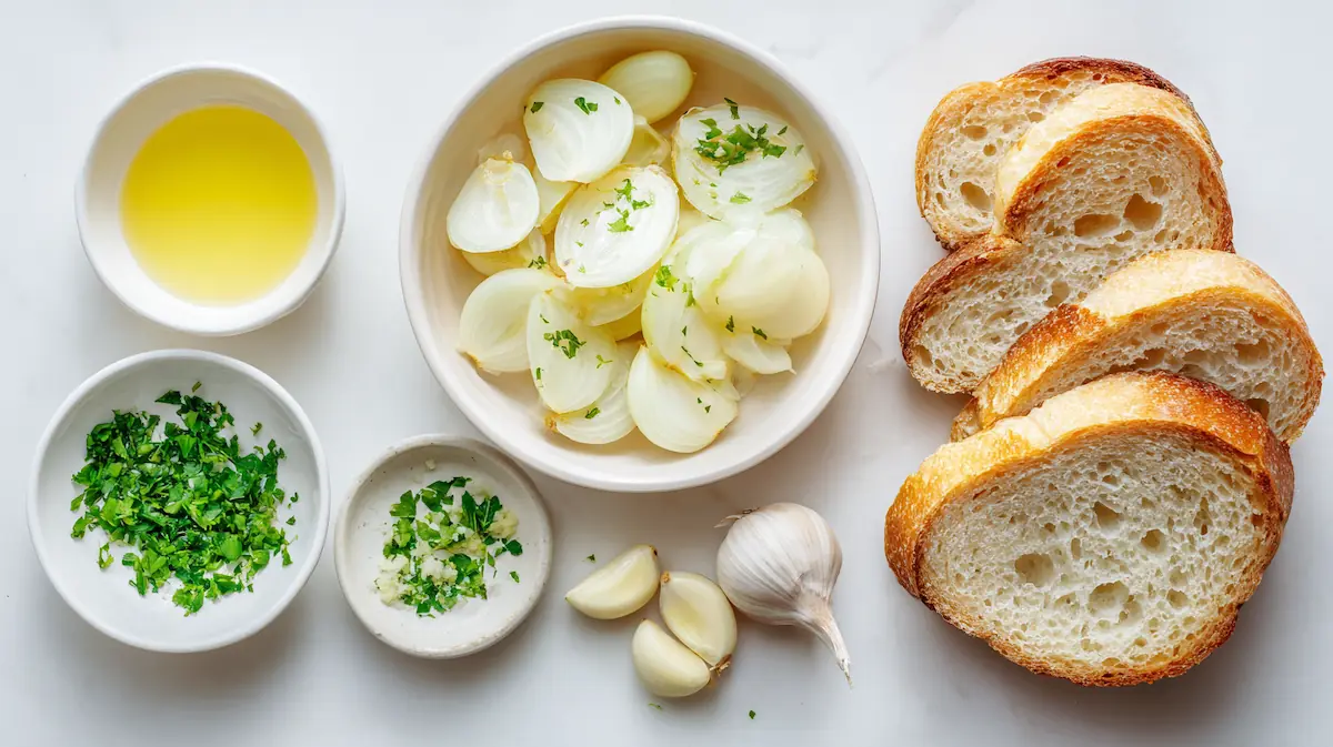 Easy Shallot and Garlic Bread (Cheap, Crispy & Perfect for Students) 2 Flat lay of ingredients for Shallot and Garlic Bread