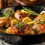 Delicious one-pan chicken and vegetables in a skillet, easy 30-minute student dinner.