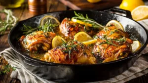 Delicious one-pan chicken and vegetables in a skillet, easy 30-minute student dinner.