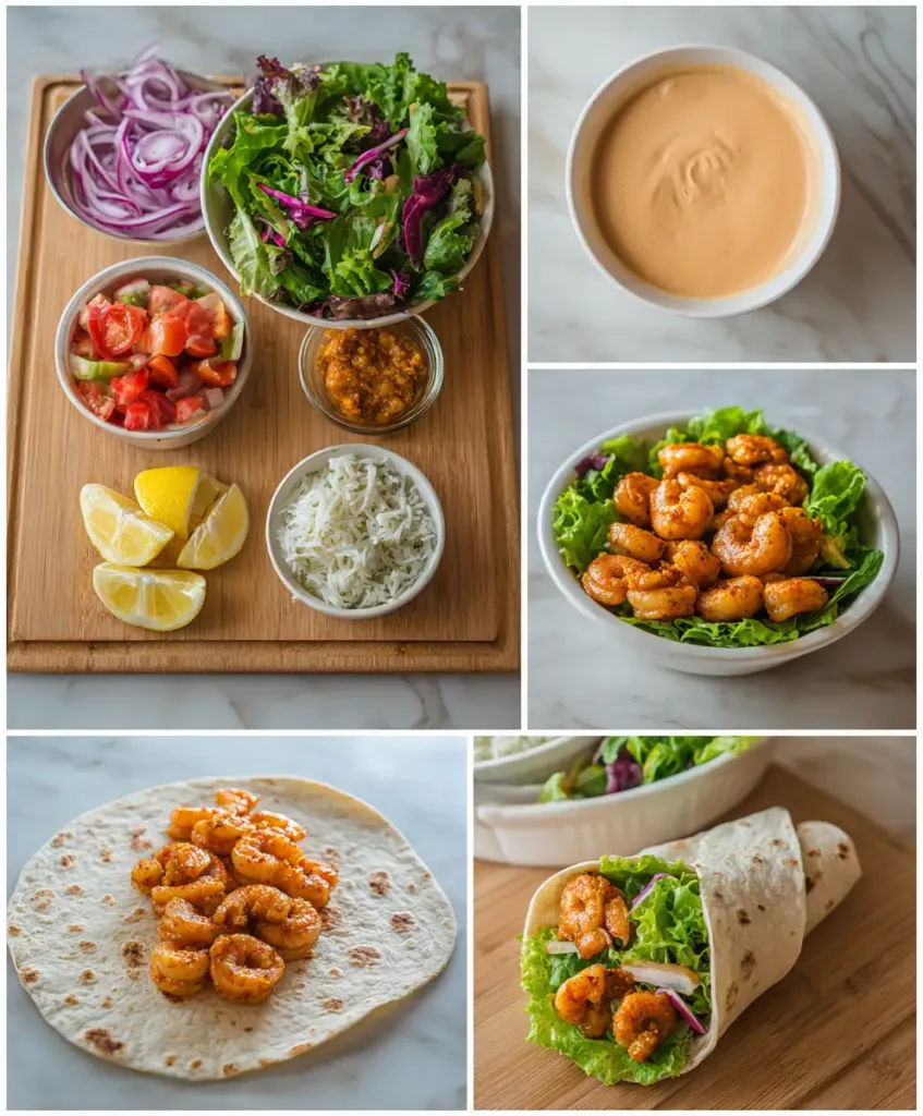 Spicy Shrimp Wraps with Chipotle Sauce – Quick & Easy College Meal You’ll Crave 2 Step by step of assembling spicy shrimp wrap