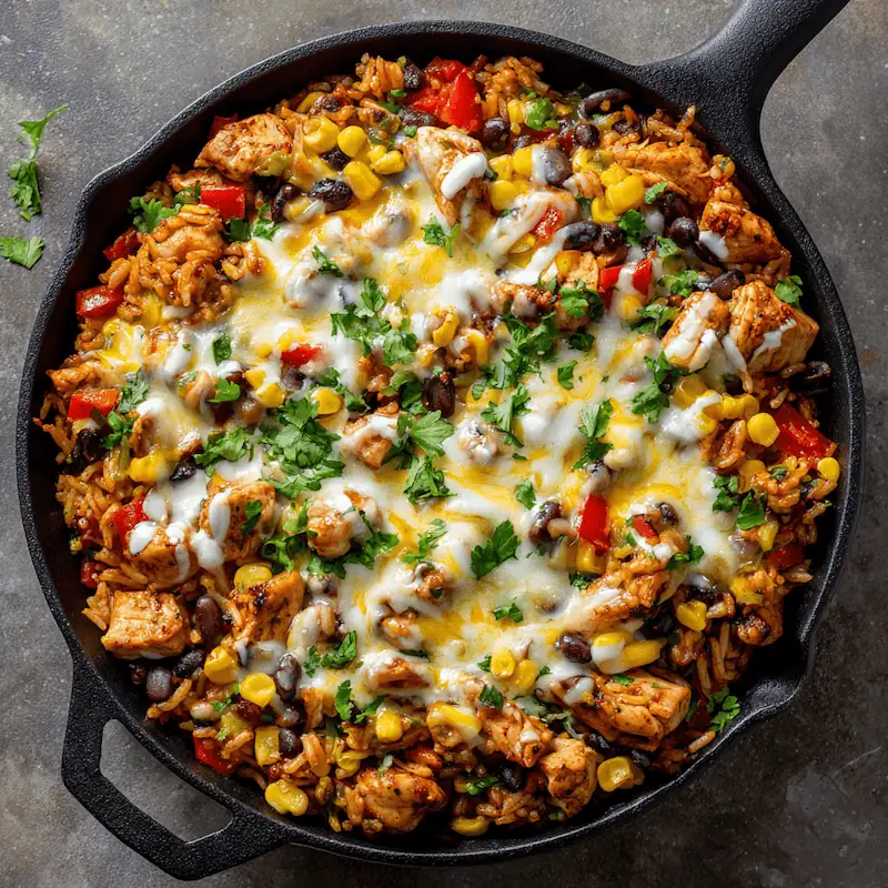 One-Pan Chicken Recipes You Can Make in 30 Minutes or Less (Perfect for Students!) 6 Tex-Mex one-pan chicken and rice with black beans, corn, and cheese.