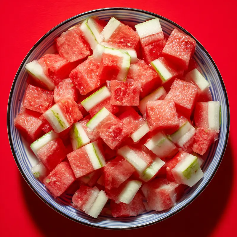 Easy Watermelon Rind Candy Recipe (Cheap, Zero-Waste & Perfect for Students!) 3 Cubed watermelon rind ready to make watermelon rind candy