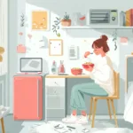 College student enjoying a dorm meal without a kitchen — easy, budget-friendly college recipe idea.