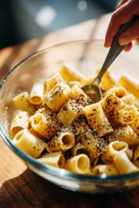 Easy Pasta Chips (Air Fryer Version!) — Cheap, Crispy Dorm Snack Students Love 5 cooked rigatoni in a mixing bowl