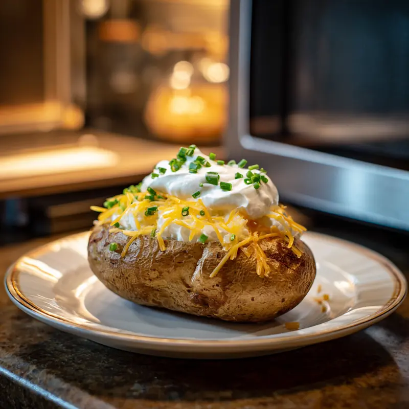 Microwave baked potato with toppings — budget-friendly dorm meal without a kitchen