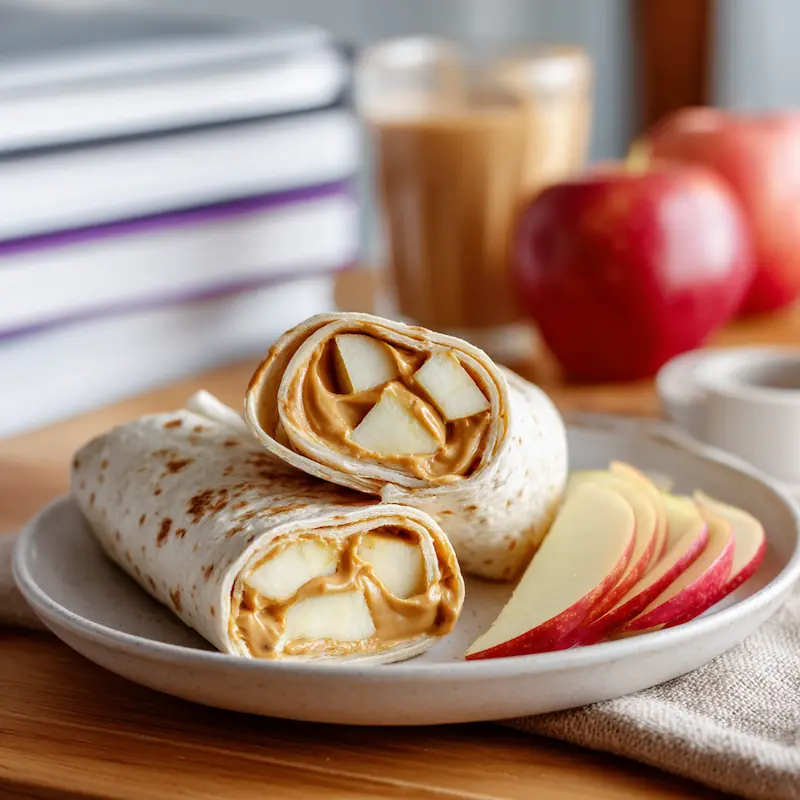 No-fridge peanut butter and apple wrap — dorm-friendly snack idea