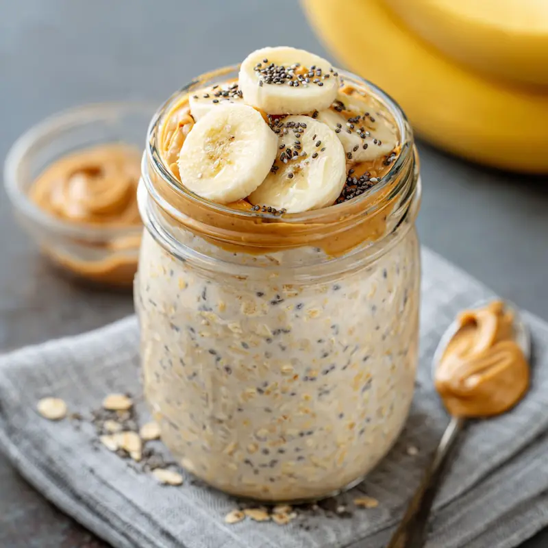 Peanut butter banana overnight oats — no-cook dorm breakfast for students.