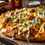 Bowl of Buffalo hot sauce and ranch dressing ready for Buffalo Chicken Pizza topping.