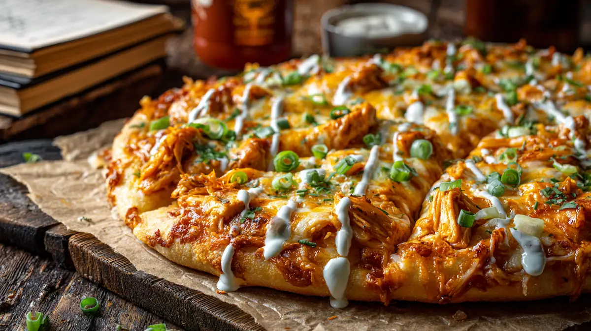 🍕 Buffalo Chicken Pizza – The Ultimate Cheap & Spicy Student Recipe 1 Bowl of Buffalo hot sauce and ranch dressing ready for Buffalo Chicken Pizza topping.