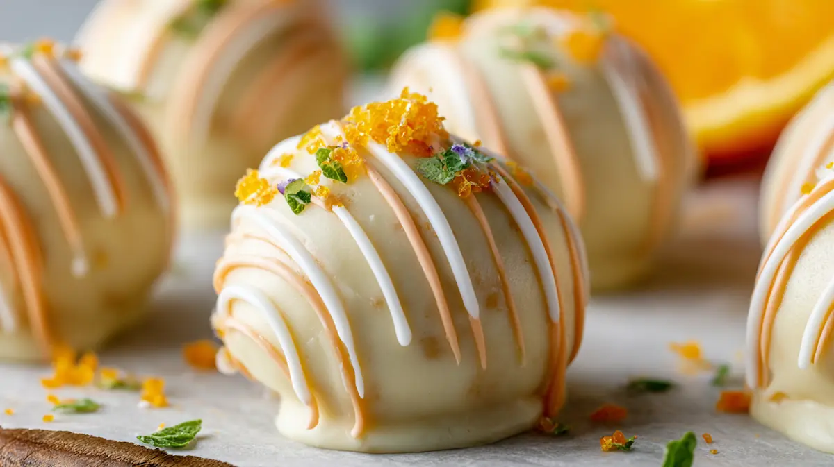 Easy, Family-Friendly No Bake Orange Creamsicle Truffles 2 Close up of No Bake Orange Creamsicle Truffles