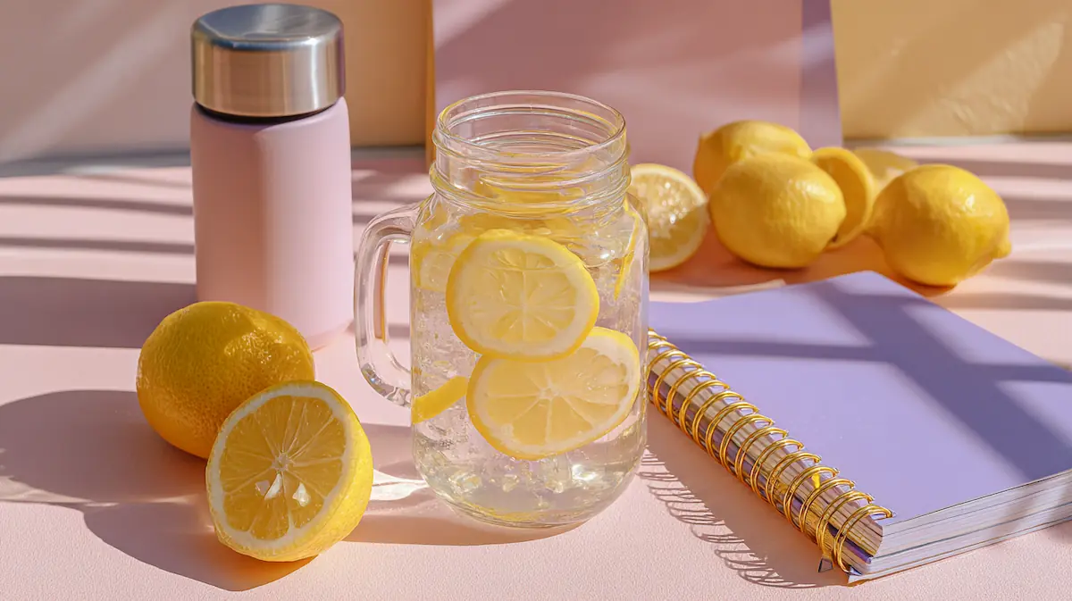 Easy Electrolyte Hydration Water Recipe for Students (Stay Energized on a Budget!) 1 Homemade electrolyte hydration water with lemon slices, honey, and sea salt in a mason jar on a student desk with notebooks and reusable bottle